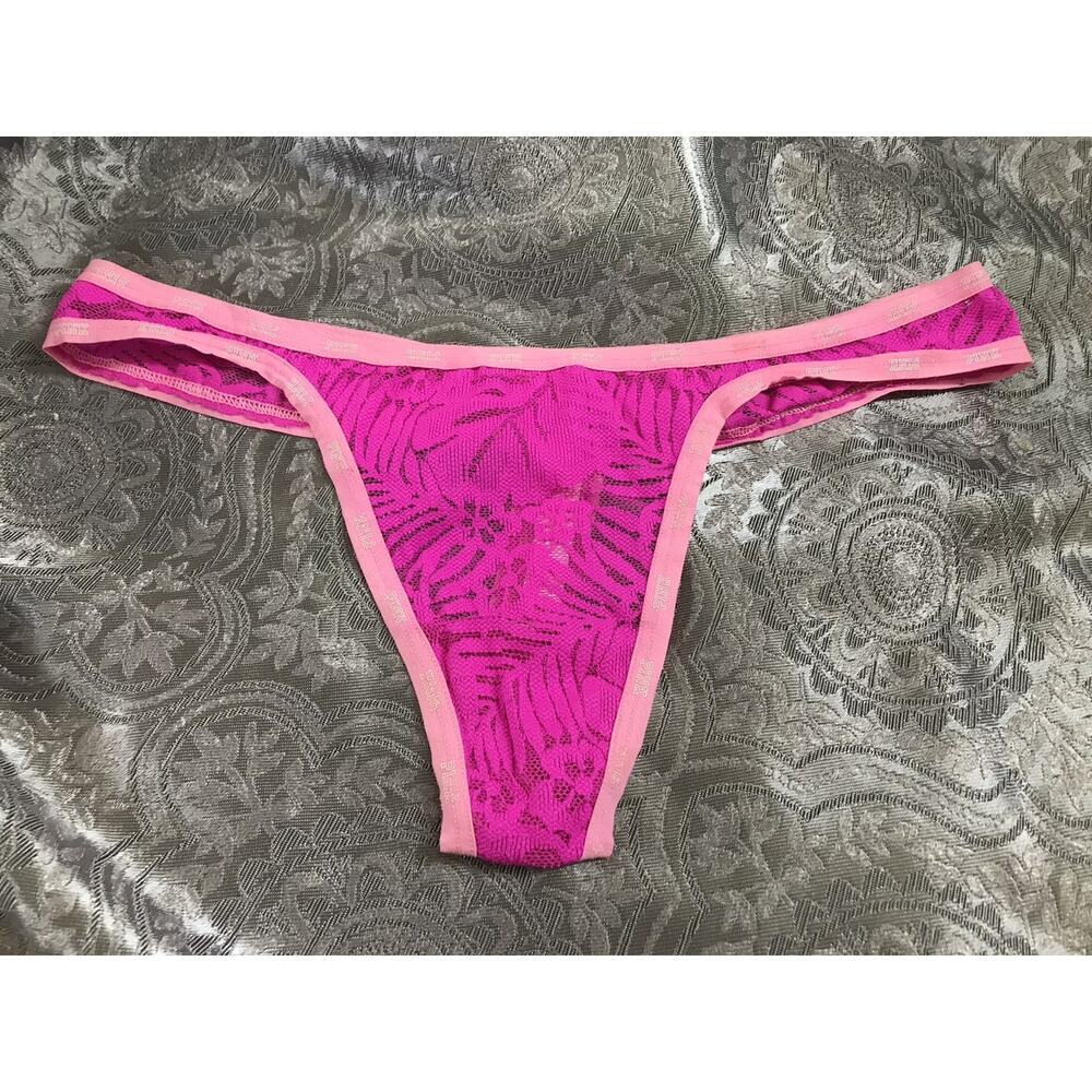 2017 Victoria's Secret PINK Fuchsia Lace Thong Panties Sz Large Rare